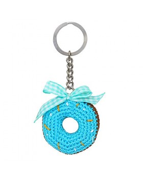 Happy Threads Blue Donut Crochet Keychain